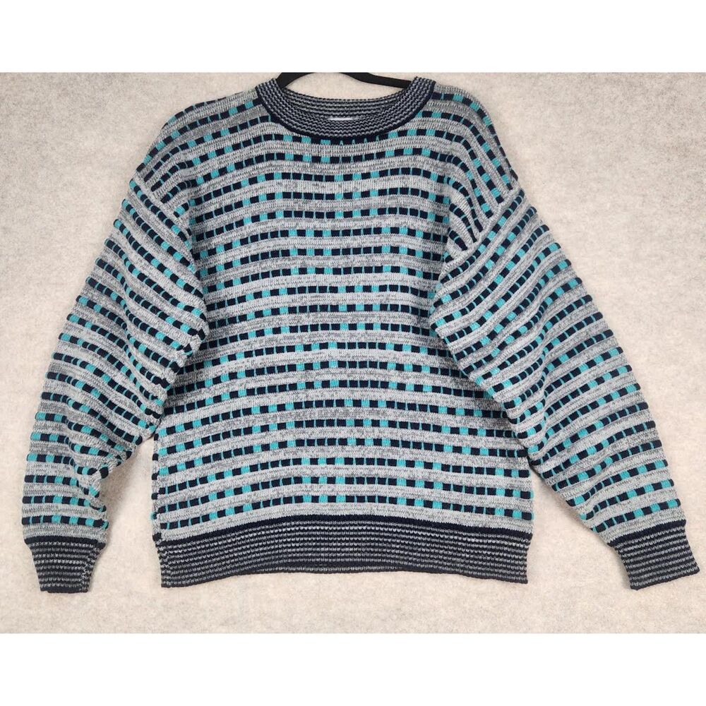 Vintage Rich's Men's Gray, Black, Green Sweater Size M Preppy Minimalist
